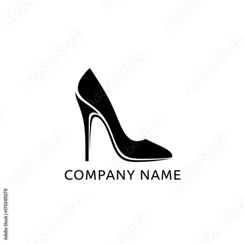 Elegant Black High Heel Shoe Logo Design.