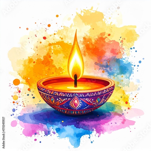Indian festival diwali diya or oil lamp watercolour background