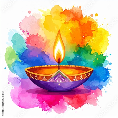 Indian festival diwali diya or oil lamp watercolour background