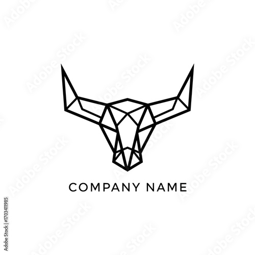 Geometric Bull Head Logo Design in Polygonal Style.