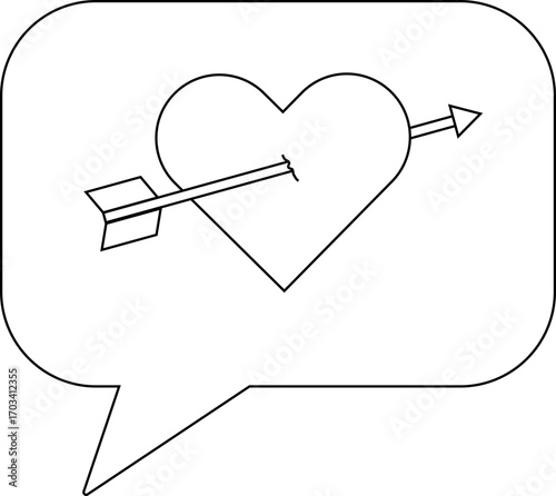 chat icon and love icon with an arrow on a white background