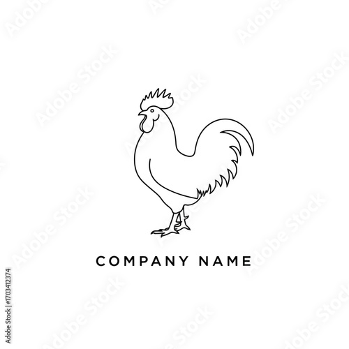 Minimalist Line Art Rooster Logo Design.