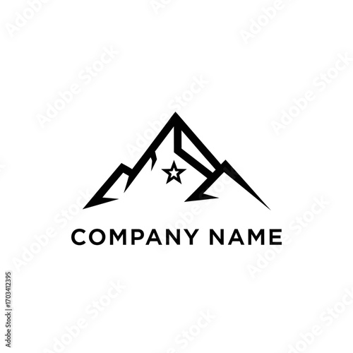 Minimalist Mountain Logo Design with Star, Ideal for Outdoor Adventure Brands.