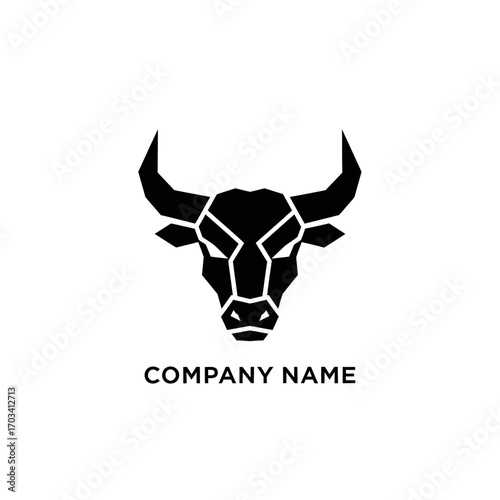 Modern geometric black bull head logo design symbol.