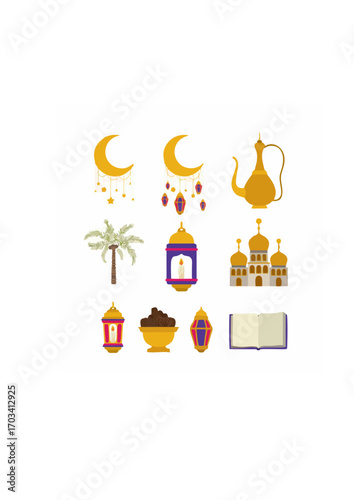 Eid mubarak card with set icons.ai