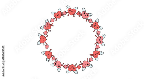 A whimsical circle of adorable cartoon crabs dancing joyfully together in a festive round