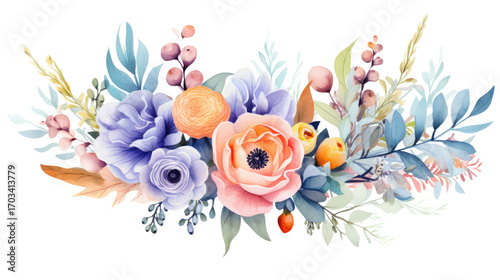 Title: Beautiful Pastel Floral Bouquet Illustration for Elegant Home Decor Isolated on White Background