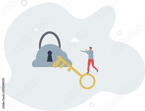 Cloud security system to protect information for remote work, secure shield technology fore safety access online company server.life and employment of people.