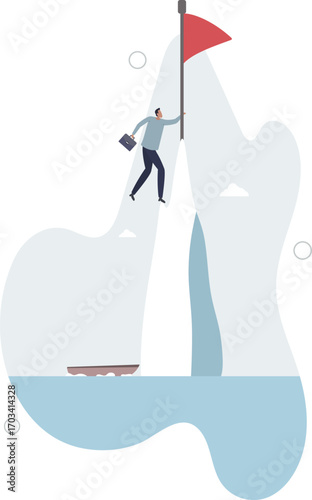 Success iceberg illusion, only success story visible, risk or failure hidden underwater, achievement or leadership concept.life and employment of people.