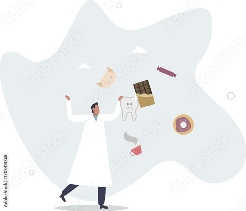 Desserts around sick tooth vector illustration.dentist warns of health hazards.life and employment of people.