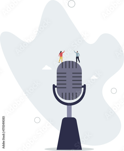 Podcast in episodic series of digital audio records broadcast or streaming via internet for easy listeners, professional podcasters .life and employment of people.