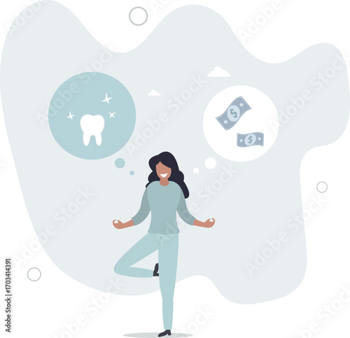 Cheerful girl selling her tooth. Child holding tooth, counting money,life and employment of people.