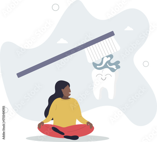 funny tooth with toothbrush, paste, floss, sad molar with cavity or dental tool.life and employment of people.