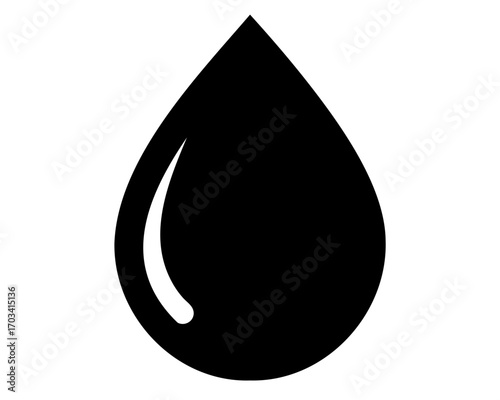 Illustration of a glossy, black, viscous liquid drop isolated on white background