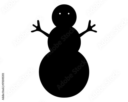 Silhouette of a simple classic cartoon snowman made from snowballs