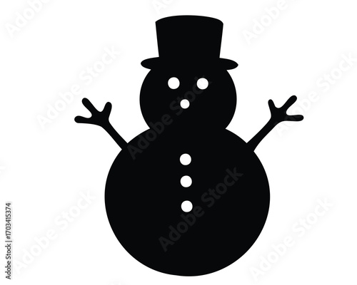 Silhouette of a festive snowman wearing a top hat in black color