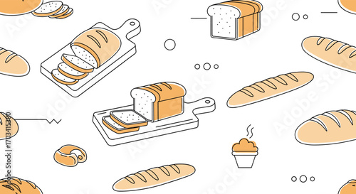A whimsical pattern featuring freshly baked breads and pastries perfect for culinary delights