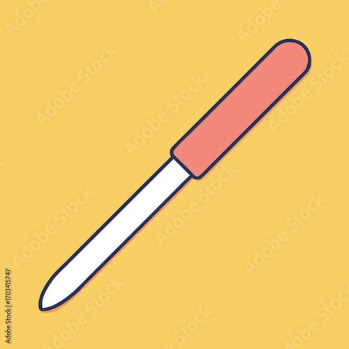 Simple illustration of a nail file with a pink handle on a yellow background