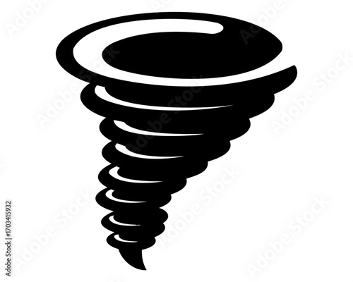 Stylized black and white tornado icon, disaster weather representation