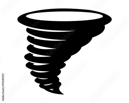 A simple black and white rendering of a swirling tornado drawing