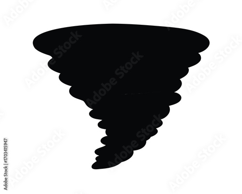 Black silhouette of a tornado against a white background illustrating weather phenomena