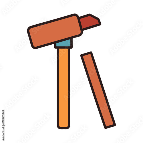 Stylized hammer and chisel tool icon on transparent background