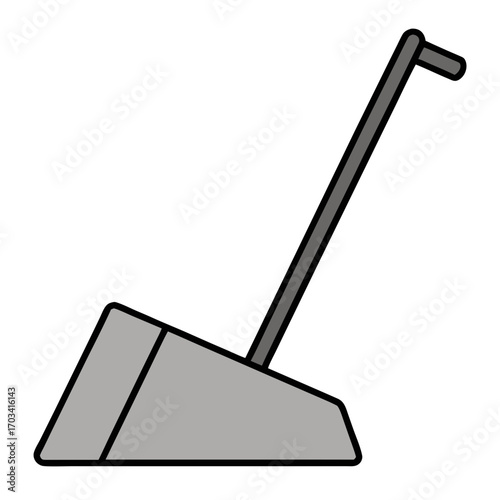 Simple cartoon illustration of a dustpan with a long handle