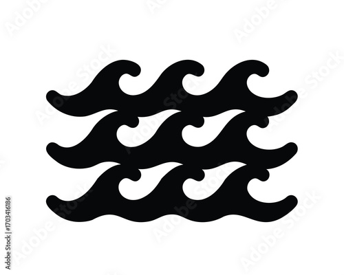 Stylized illustration of three layers of waves rendered in black on white