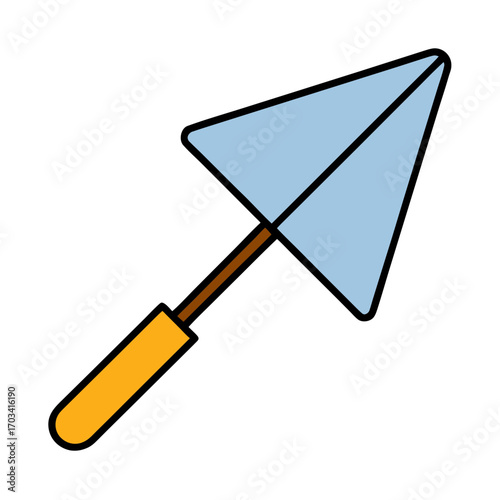 Simple cartoon trowel tool with blue blade and yellow handle