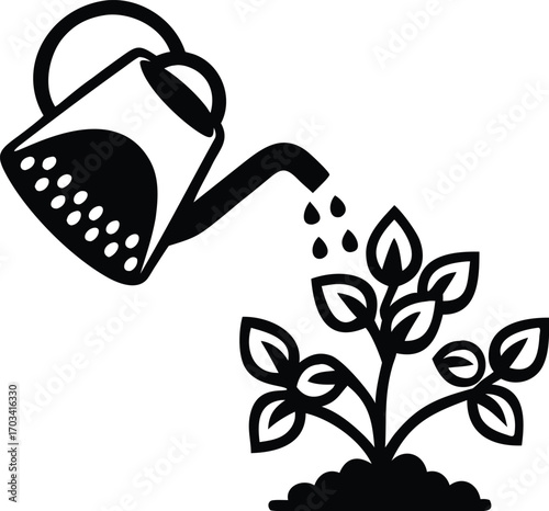 Watering can pouring water onto plant vector