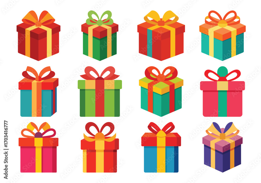 Fototapeta premium Colorful Gift Boxes Vector Illustration for Holiday Celebrations and Special Occasions