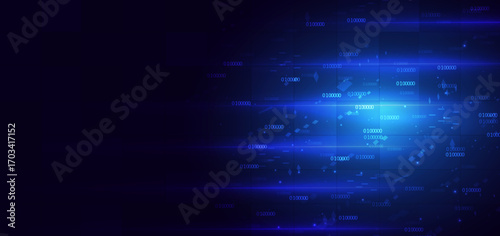 Futuristic digital cyberspace with binary code on dark background. Technology digital data concept.