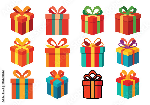 Colorful Gift Boxes Collection for Celebrations and Special Occasions Vector Illustration