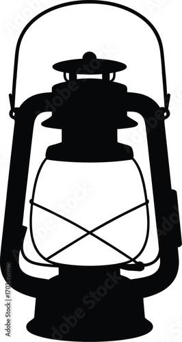 Black silhouette of an old kerosene lantern kerosene lamp