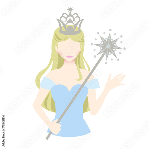 Vector art of The “Good Witch of the South” with her dress and magic wand.Reminiscent of the Wizard of Oz and other fairy tales.	