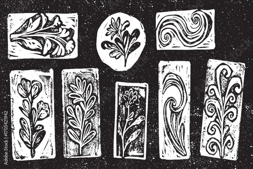 Black and White Lino Print Stamps