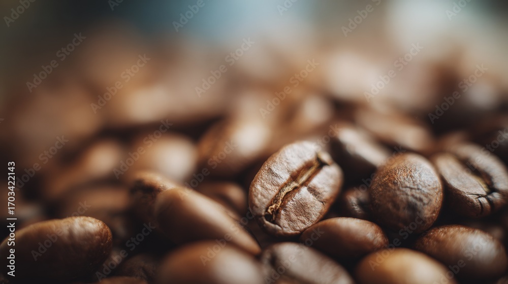 Fototapeta premium Roasted Coffee Beans Close-Up: Aromatic Texture and Rich Color for Culinary and Beverage Designs
