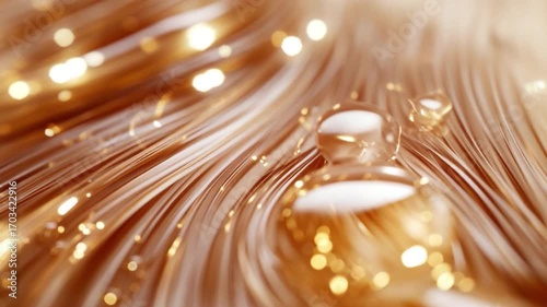 Abstract golden background with flowing lines and light reflections creating a soft, dreamy atmosphere and shimmering elements