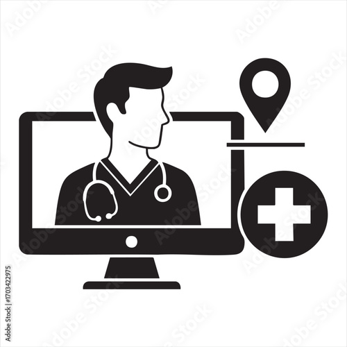 Online doctor consultation medical help remote healthcare telemedicine services doctor icon