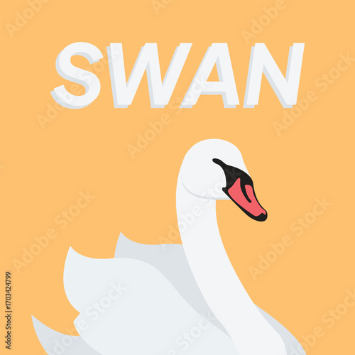 Logo White Swan Flat bird vector illustration.