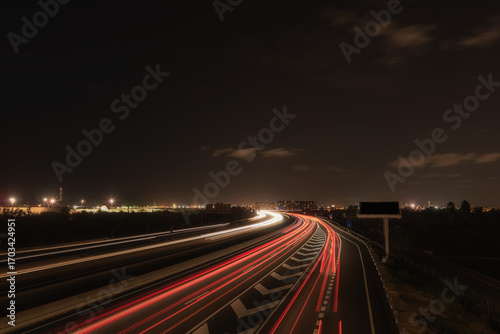 Car Light Trails on Highway at Night in Valencia