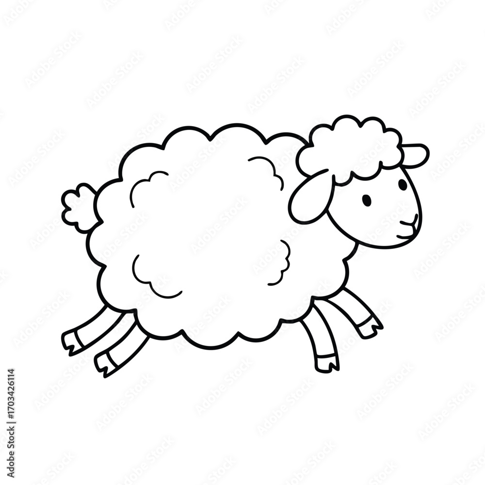 Obraz premium Cute cartoon style fluffy sheep with curly wool and simple facial features jumping in mid-air illustration