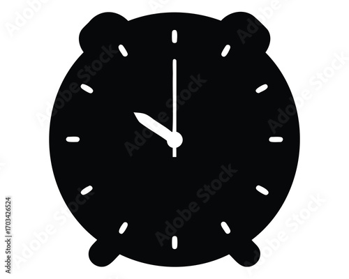 Simple alarm clock illustration showing the time approximately at ten minutes before eleven