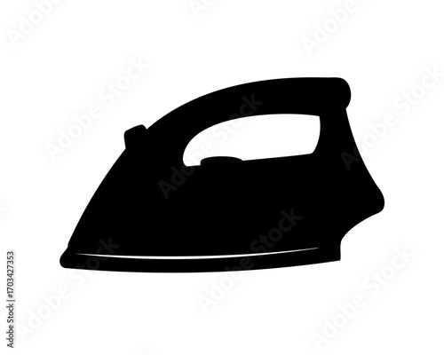 A simple black silhouette of an ironing machine for clothing apparel