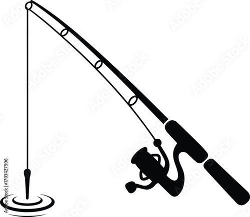 Fishing rod with reel and line in water fishing reel