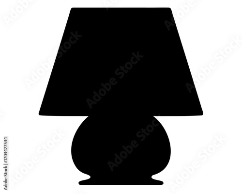 Silhouette of a bedside lamp with a circular base and trapezoidal shade