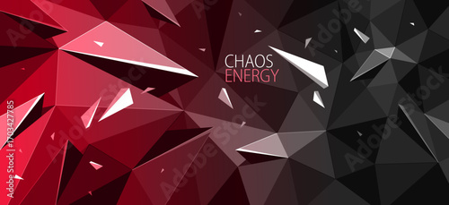 Chaos energy dynamic vector abstract background, low poly surface with decay elements particles in motion, triangular geometric abstraction, 3D art.