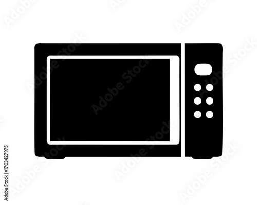 Stylized microwave oven icon in black and white for kitchen appliance use