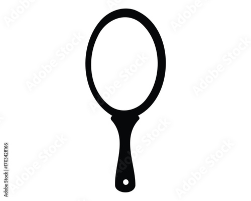 Simple Black and White Illustration of a Handheld Mirror with a Handle