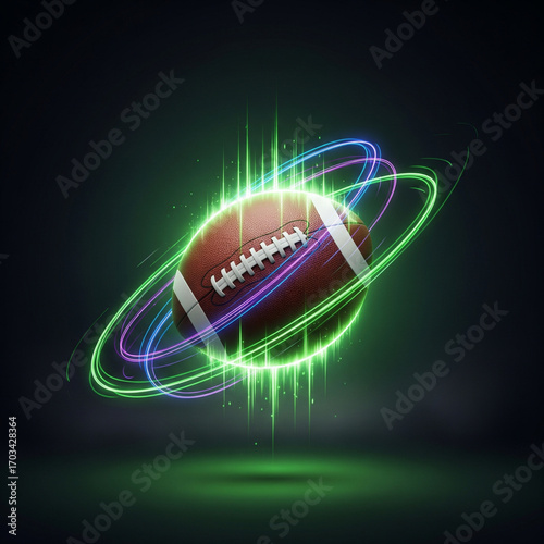 Levitating Soccer Ball with Neon Green Aura – Digital Futuristic Football Poster with Glowing Light Trails, Dark Gradient Background, and Mystical Atmosphere for Gaming, Esports, and Sports Creative T